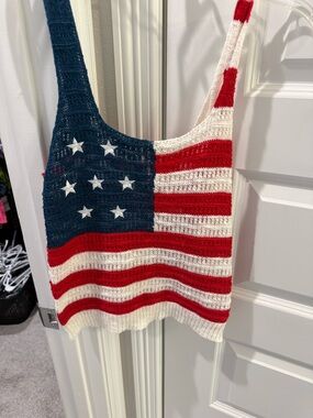 American Flag Crochet Tank Top - Red White Blue